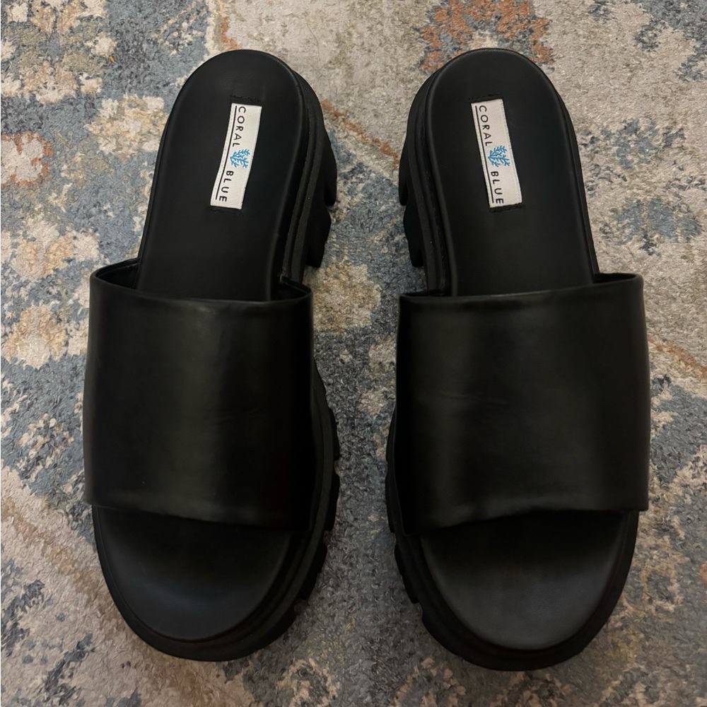 Coral Blue Black Slide Sandals